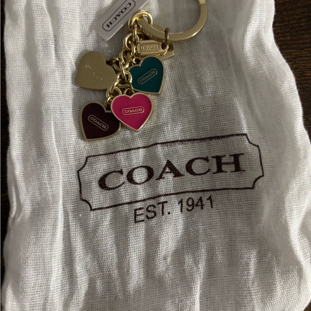 Coach Gold and Pink Heart Charm Key Holder